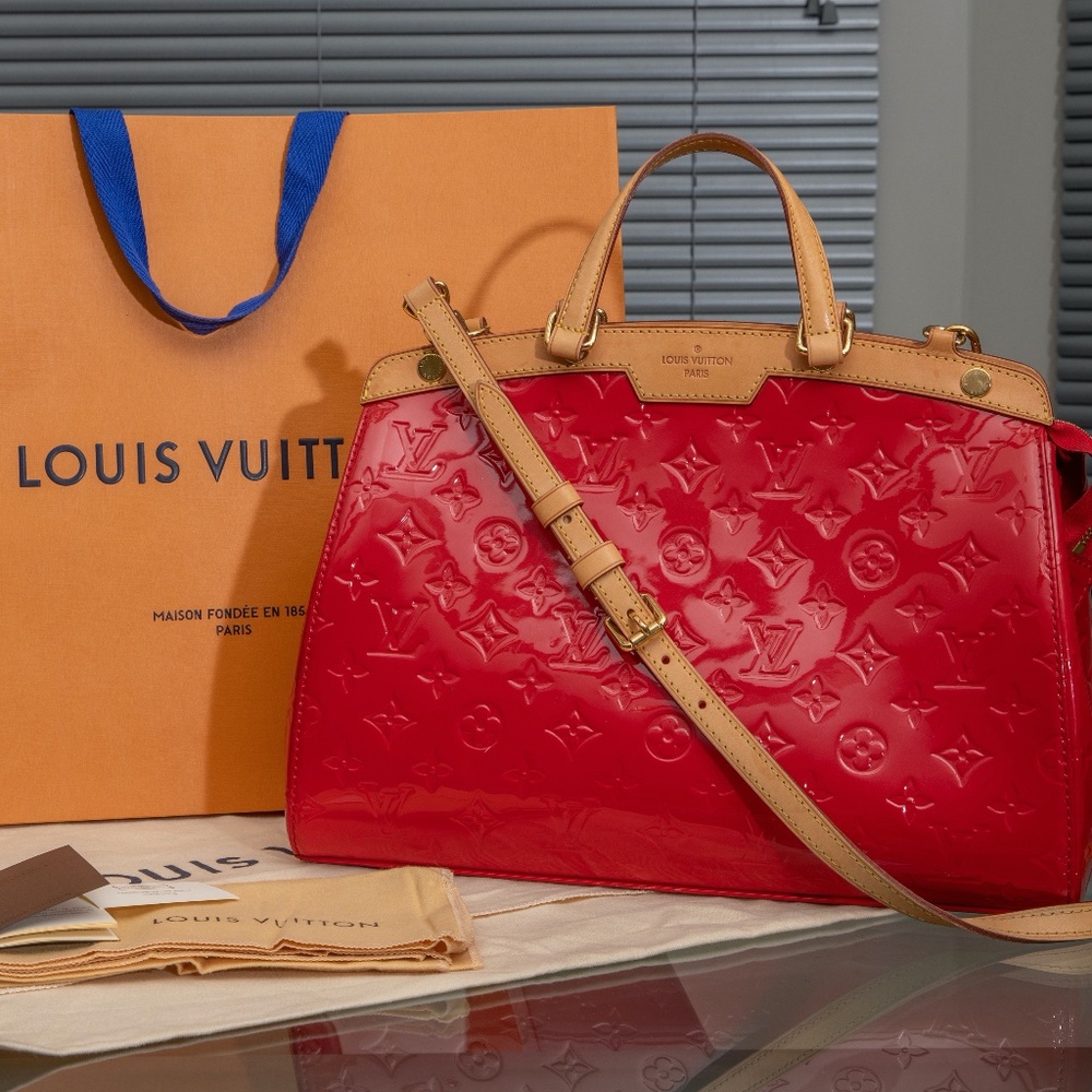 Louis Vuitton Brea Handbag Monogram Vernis MM Red Patent